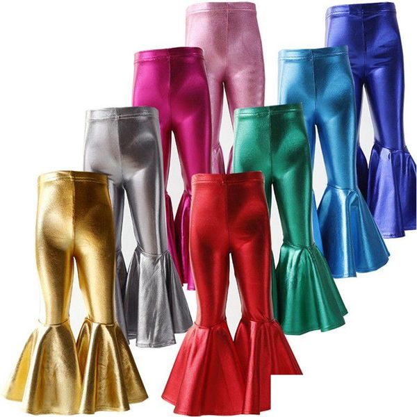 Calças Mardi Gras Criança Crianças Brilhantes Leggings Bebê Menina Calças De Couro Moda Ruffle Bell Bot Aniversário Ternos Algodão Drop Delivery Ma Dh0Po