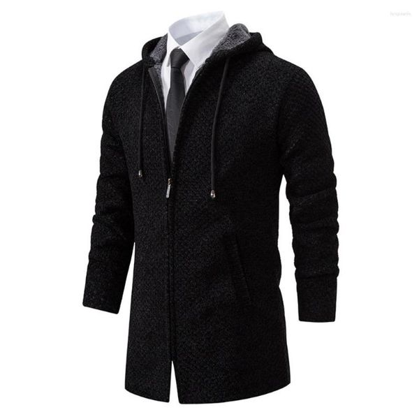 Suéter masculino de comprimento médio, cardigã de malha, jaqueta solta, casual, plush e grosso, para primavera ou outono