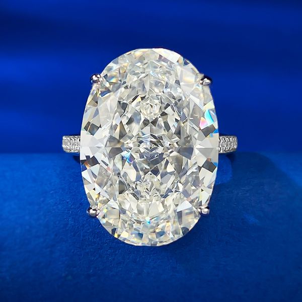 Enorme anello con diamante Moissanite da 15 ct Lab 100% reale argento sterling 925 Anelli per fedi nuziali per donne Uomini Gioielli di fidanzamento