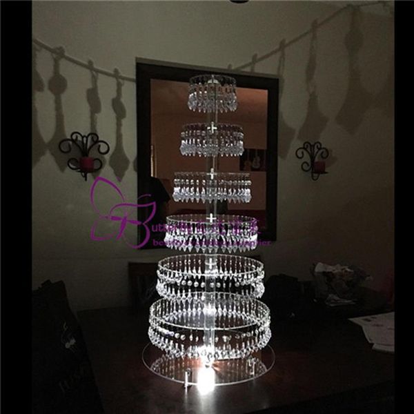 Lustre de 7 camadas para bolo de cristal, torre de cupcake, suporte para festa de casamento, torre de bolo, peças centrais de casamento283s