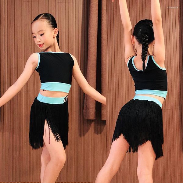 Bühnenkleidung Mädchen Latin Dance Kleider Kinder Kleidung Set Tops Röcke Quasten Praxis Kleidung Leistung Samba Dancewear BL4366