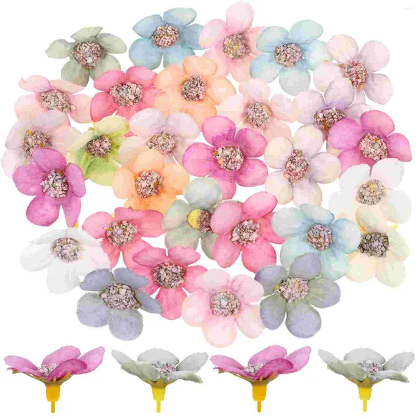 Flores decorativas 50 peças girassol mini cabeça de seda decoração pano de casamento material diy pequenas pétalas de rosa falsas de noiva