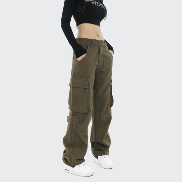 Женские брюки, простые однотонные функциональные брюки с карманами на крючках и петлях, свободные повседневные длинные мужские брюки-карго