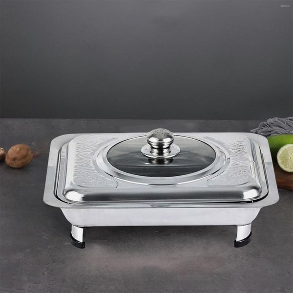 Teller, rechteckiges Becken aus Edelstahl mit Deckel, versilbertes Warmhaltetablett, Chafing Dish für Catering, Abendessen, Partys