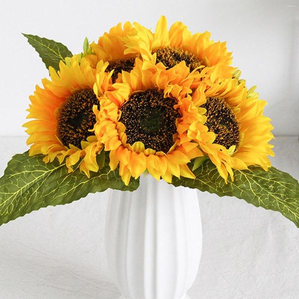 Flores decorativas artificial girassol buquê de casamento segurando flor de seda falsa para decoração de festa em casa simulação diy nupcial