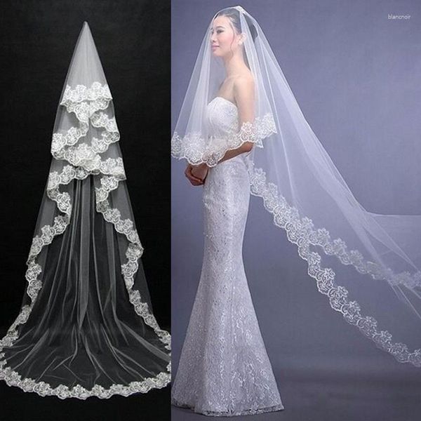 Véus nupciais 2.6m uma camada de renda borda branca catedral casamento véu voile casamento acessórios longos noiva welon