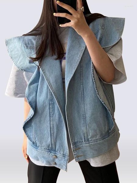 Gilet da donna Moda Senza maniche Gilet di grandi dimensioni Top Chic Streetwear Jeans Cappotto Giacca monopetto Harajuku Ruffles Oversize Denim