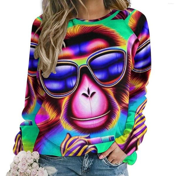 Hoodies femininos engraçado macaco outono legal animal impressão estilo de rua oversize hoodie feminino manga longa retro personalizado roupas casuais