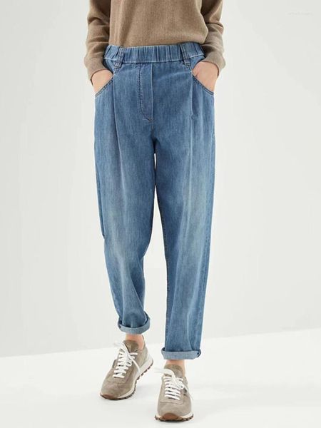 Jeans da donna Pantaloni Harem casual in denim sciolto con elastico in vita
