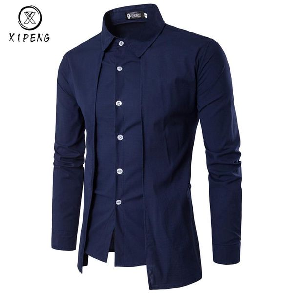 Camicia da uomo autunno nuovo arrivo 2019 Design unico Falso in due pezzi Camicia elegante da uomo a maniche lunghe Casual Slim Fit Camicie maschili241S