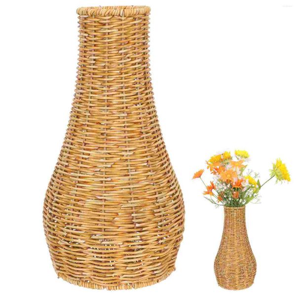 Vasen Nachahmung Rattan Vase Einfache Blume Vintage Dekor Gewebter Halter Seegras Korb Behälter Einsatz Handwerk