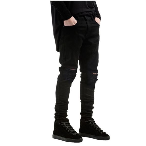 Neue Mode Marke Männer schwarze Jeans dünne zerrissene Stretch Slim Hip Hop Swag Denim Motorrad Biker Hosen Jogger293Y