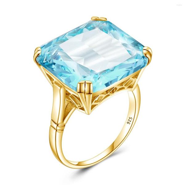 Anéis de cluster enormes mulheres signet aquamarine anel prata 925 com pedra aniversário de casamento luxo mulher jóias esposa presente tendência