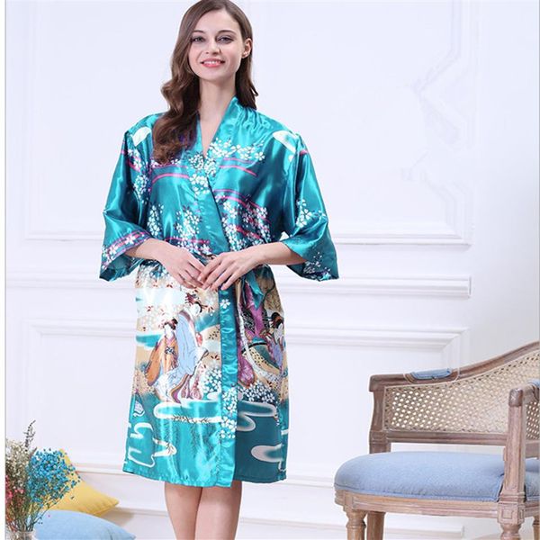 Femmes japonais Yukata Kimono chemise de nuit imprimé motif fleuri Satin soie Vintage Robes Sexy Lingerie vêtements de nuit Pijama256E