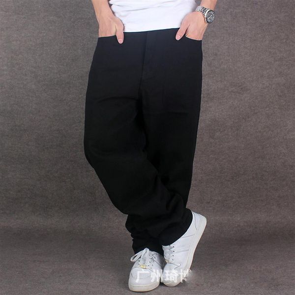 Pantalones vaqueros holgados de algodón para hombre, estilo Hiphop, color negro puro, holgados, para baile callejero, pantalones de pierna ancha de talla grande 42 44 462313