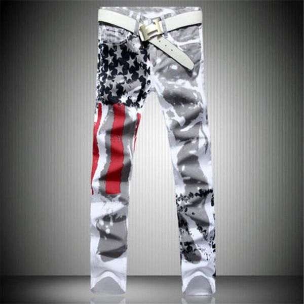 2017 neue Ankunft Männer Casual Amerikanische USA Flagge Gedruckt Jeans Hosen Herren Graffiti Print weiß hip-hop mode Jeans307Y