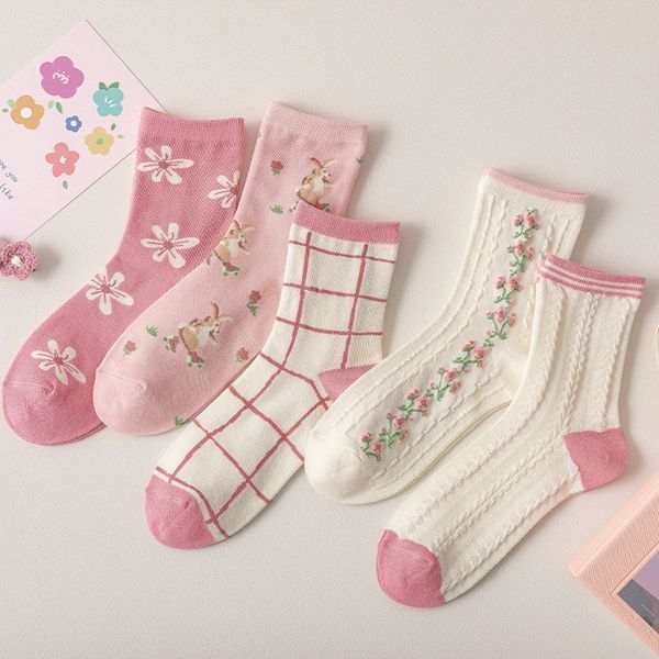 3 Paar Kindersocken 2023 Frühling und Sommer neue Socken weibliche rosa gedrehte Röhrensocken süße und kleine florale süße Studentensocken kawaii Socken 230918