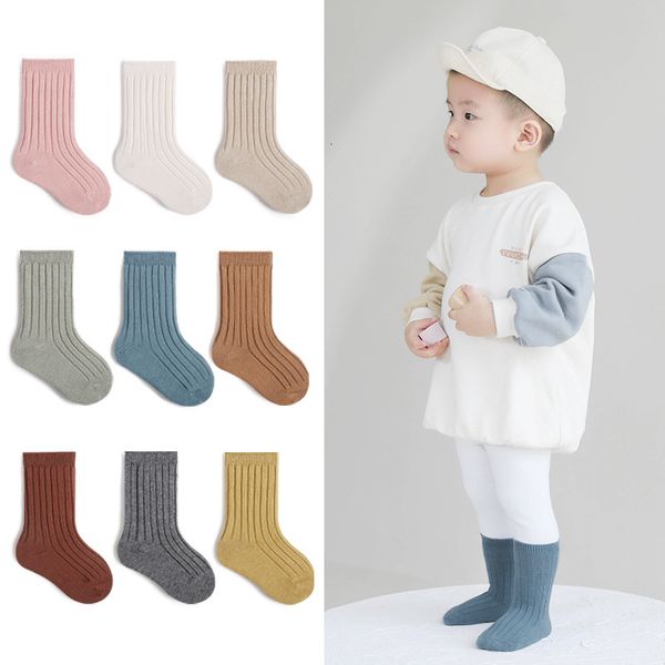 3 pares crianças meias meninos e meninas meias para outono inverno novas roupas de bebê acessórios cor pura macio confortável criança algodão meia coreia 230918