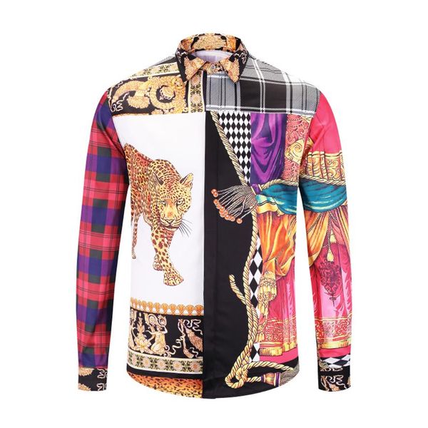 True Reveler Модные красочные классические рубашки с 3D-принтом Leopard Tiger Мужская рубашка с длинным рукавом Partyclub Хип-хоп Топы Panther Blouse305R
