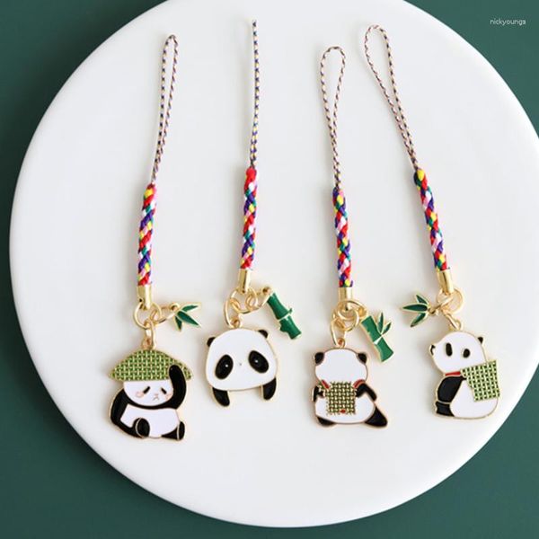 Ciondoli in stile chinoiserie simpatico ciondolo in bambù con panda, cordino anti-perdita, ciondolo per telefono cellulare