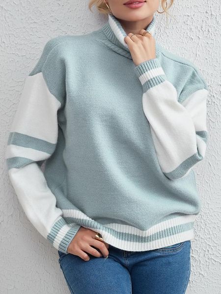 Kadın Sweaters Sıcak Kadınlar Pulovers 2023 Sonbahar Kış Renk Bloğu Uzun Kollu Beltlan Kıyısı Giysileri Gevşek Sokak Giyim
