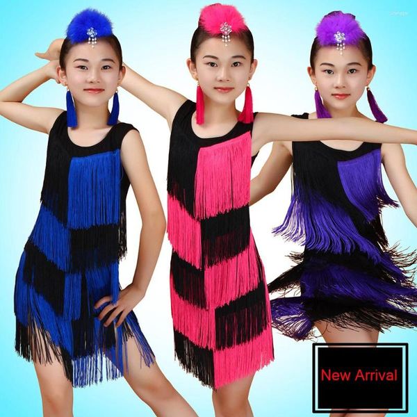Bühnenkleidung Latin Dance Kostüme für Mädchen Kinder Junior Kleider Fransen Quaste Ballsaal Tango Kleid Kinder Einteilige Leistung
