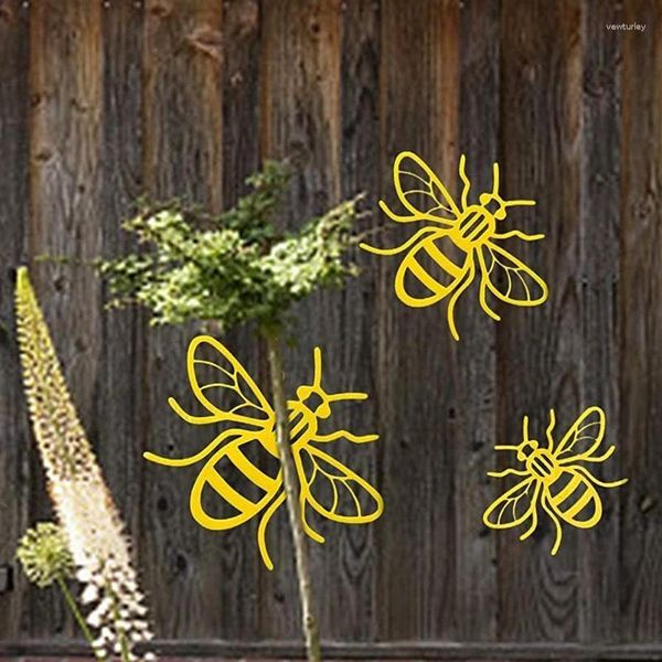 Decorações de jardim 3 pcs inoxidável bumble abelha ao ar livre cerca de metal tapeçarias pingente para fazenda favo de mel decoração ornamentos