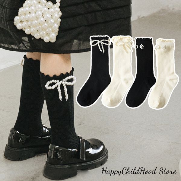 3 пары детских носков, носки до икры для маленьких девочек, милые детские носки до икры с японским жемчугом для девочек, весенне-осенние носки принцессы Лолиты с рюшами 230918