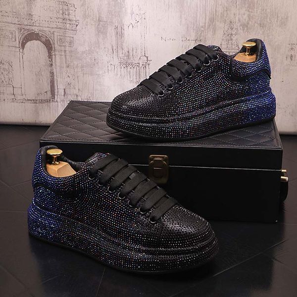 Mais novo designer homens cabeleireiro sapatos strass luxo plana andando vestido calçado de festa