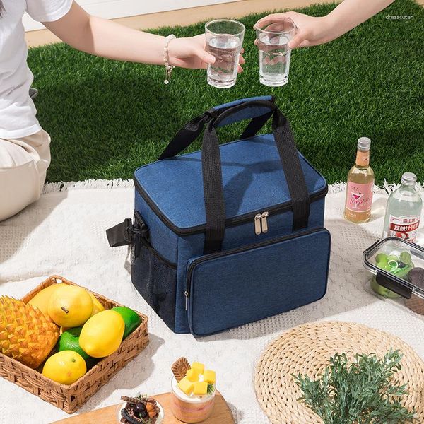 Louça 15l isolado saco térmico térmico fresco almoço alimentos bebidas caixas de armazenamento grandes sacos refrigerados zip piquenique acampamento folha de lata