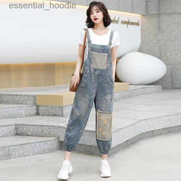 Frauen Overall-spielanzug Sommer Denim Overalls Mode Lässig Plus Größe Drucken Floral Frauen Overalls L230918