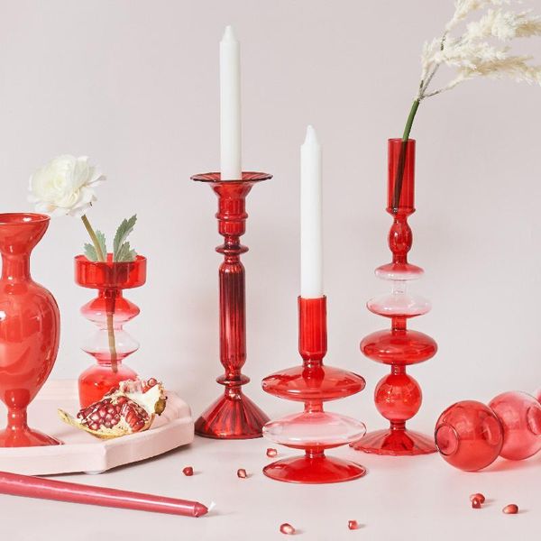 Kerzenhalter Floriddle Kreativer roter Glaskegelhalter Weihnachtsgeschenk Hochzeit Tischdekoration Zuhause DryFlower Vase