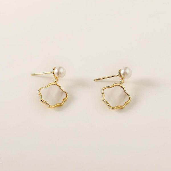 Dangle Earrings Natural Freshwater Mother Shell W/925 Silver Ear Needle Stud Earring W/ Pearl ECO Brass 14kGold Korea Jewelry For Women