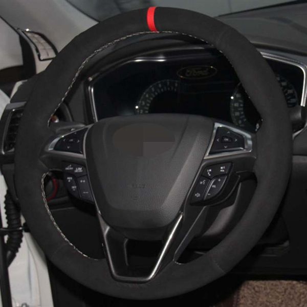 Auto-Lenkradbezug, schwarz, handgenäht, echtes Leder, Wildleder, für Ford Mondeo Fusion 2013–2019 EDGE 2015–2019273W