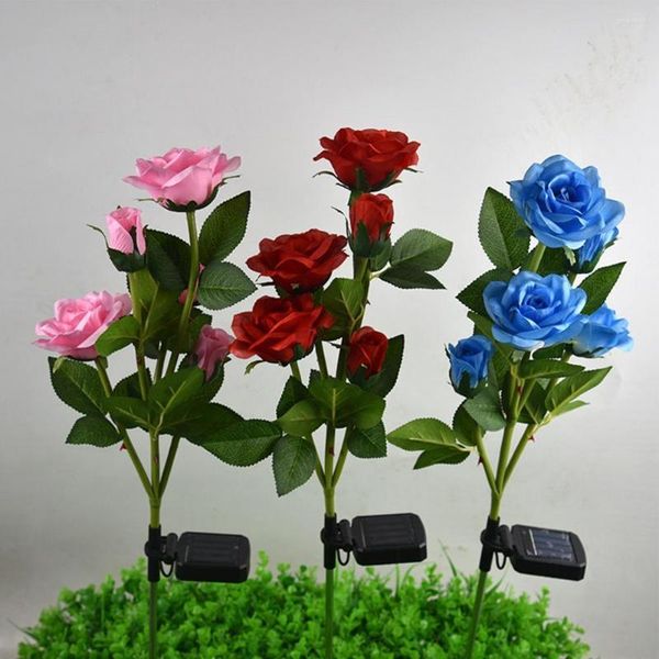 Flores decorativas jardim passarela luz solar alimentado à prova dwaterproof água de aço inoxidável realista rosa flor gramado led fontes festa acessórios