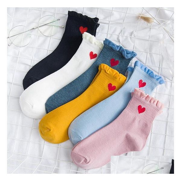 Kinder Socken Neue Kawaii Nette Frauen Rotes Herz Muster Weiche Atmungsaktive Baumwolle Knöchelhohe Lässige Bequeme Mode Stil Drop Lieferung baby Matte Dhfti