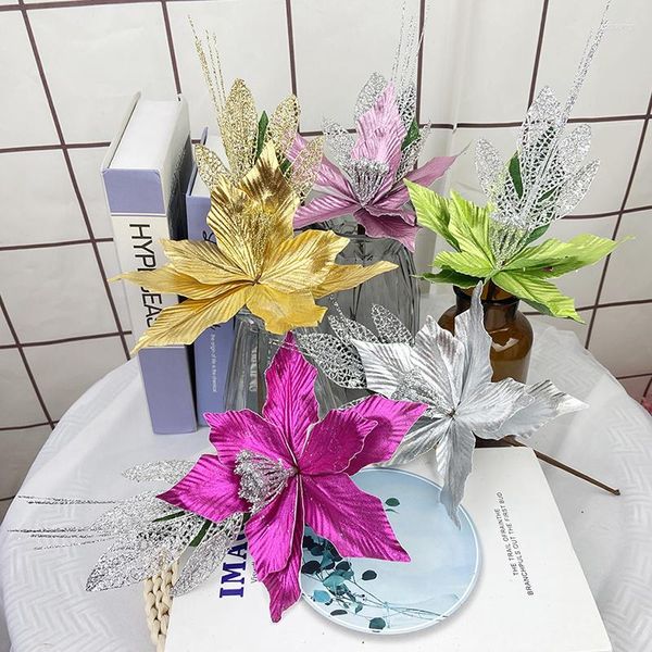 Dekorative Blumen Weihnachten Seidenblume Nachahmung Weihnachtsbaum Dekoration Pailletten Flanell Simulation Tuch Hochzeit Pografie Requisiten