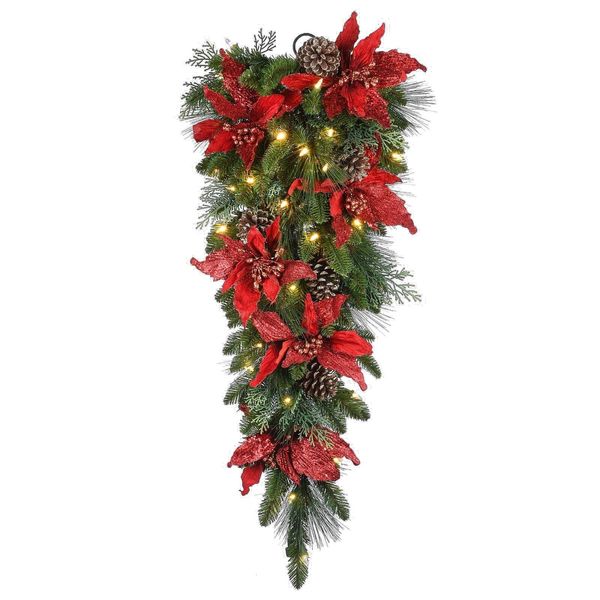 Weihnachtsdekorationen, LED-Kranz, kabellos, vorbeleuchtet, Treppendekoration, künstliche Blätter, Blumen, leuchtet, Weihnachtsdekoration, kreative Weihnachtsaufhängung 230918