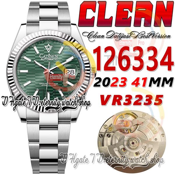 Clean CF Date 41 mm 126334 VR3235 Automatik-Herrenuhr, grünes Pit-Muster, Zifferblatt, Strichmarkierungen, 904L OysterSteel-Armband, Super Edition Ewigkeit, Herren-Armbanduhr