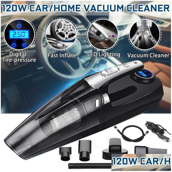 Auto-Staubsauger 4 in 1 Handheld mit digitalem Reifenfüller, Pumpe, Manometer, LED-Licht für Zuhause, Drop-Lieferung, Autos, Motorcy Dhicn