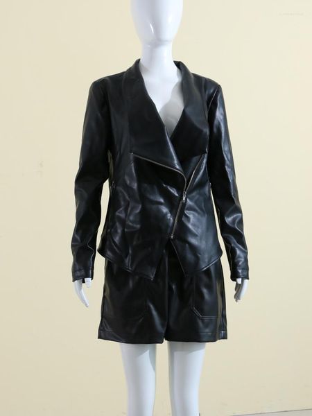 Damen-Trenchmäntel, Umlegekragen, Reißverschluss, einfarbig, langärmelig, Mantel, Damen, PU-Leder, Freizeitjacke, Herbst-Winter-Kleidung, Jacken