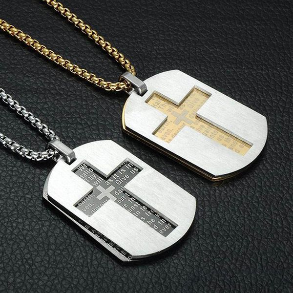 NewCross Colares Pingentes Jóias Cristãs Bíblia Lords Prayer Dog Tags Cor Dourada Aço Inoxidável Presente de Natal para Homens 341p