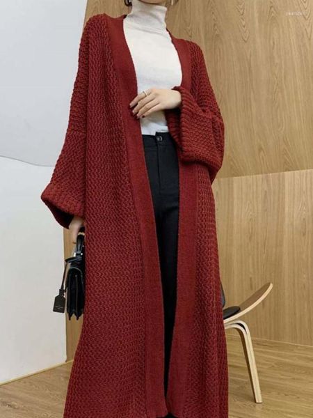 Женские вязаные пальто для женщин 2023, осень-зима, корейский элегантный свободный однотонный вязаный кардиган, длинный свитер, повседневное пальто большого размера, верхняя одежда