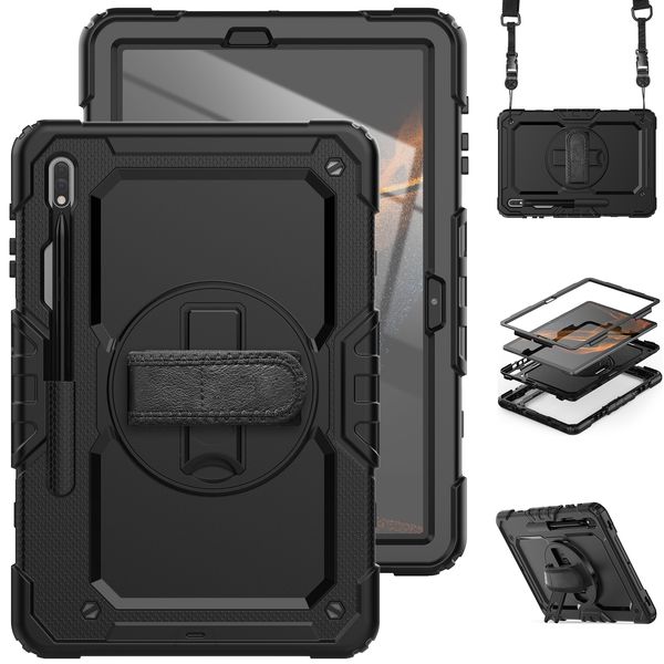 Capa híbrida à prova de choque para Samsung Galaxy Tab S9 S8 Ultra 14,6 polegadas alça de mão resistente capa para tablet SM-X900 X910 com suporte para caneta + protetor de tela PET alças de ombro