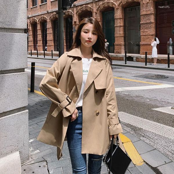 Trench da donna Cappotto stile britannico Doppio petto Manica lunga per donna Giacche larghe casual Cappotto classico con risvolto Streetwear X123