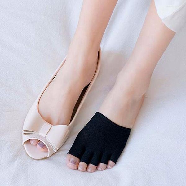 Frauen Socken 1 Paar Nicht-slip Sommer Baumwolle Halb Palm Fünf Finger Damen Unsichtbare Dünne Hohe Ferse Vorderen fuß Offene spitze