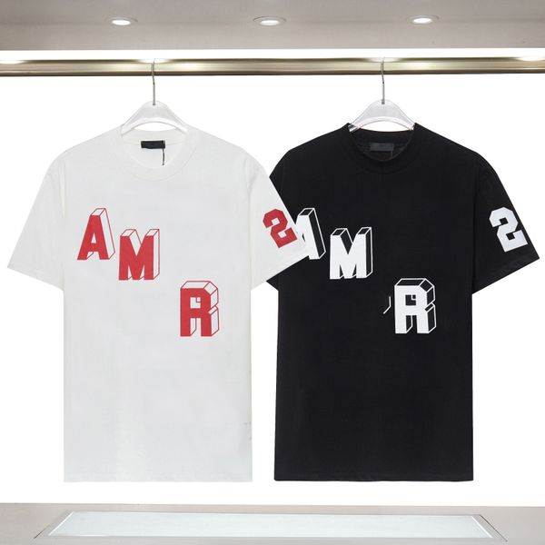 Real spot AMI design con stampa logo a blocchi tridimensionale senso di nicchia T-shirt ampia a maniche corte da uomo e da donna uguale