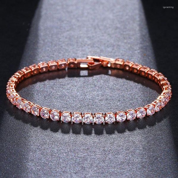 Braccialetti a maglie Trendy Zircone Tennis Bracciale rigido per le donne Colore rosa Cubic Zirconia Catena femminile Gioielli in cristallo 2023