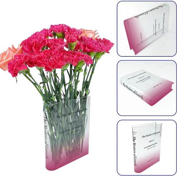 Vasos lindo livro vaso transparente à prova de choque desktop cor correspondente casa flor