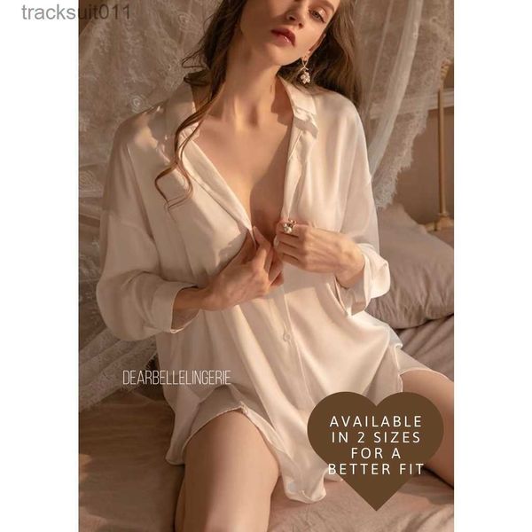 Женская одежда для сна SGDearBelleLingerie /THE BOYFRIEND SHIRT/Сексуальное атласное гладкое белье больших размеров Шелковая одежда для сна Пижама Ночное платье L230918